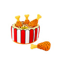 Plush chicken bucket dog puzzle toy with squeaky drumsticks